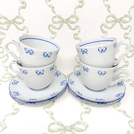 Vintage Vista Alegre Teacup and Saucers, Ruban Blue