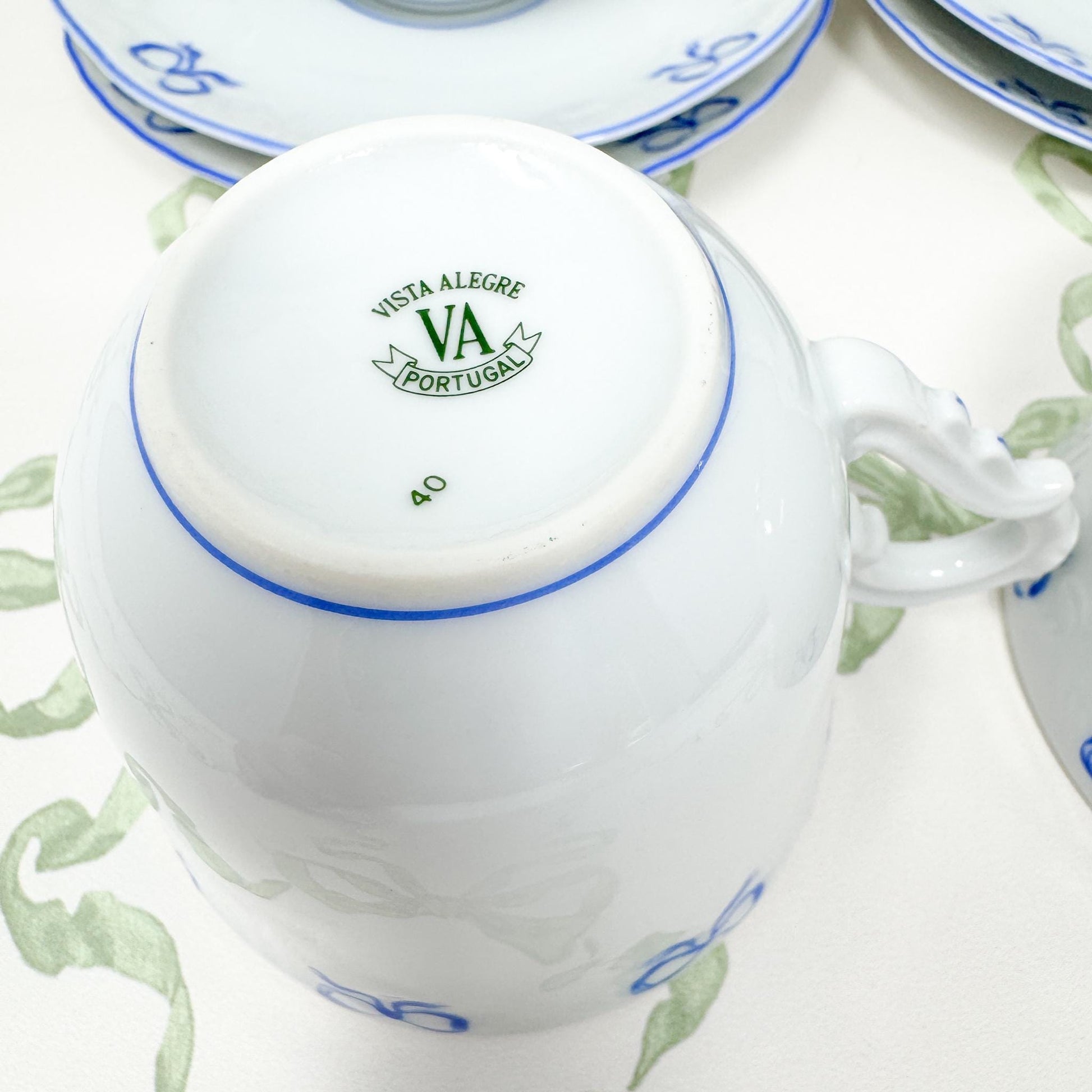 Vintage Vista Alegre Teacup and Saucers, Ruban Blue