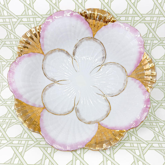 Vintage Pink and Gold Seashell 10" Bowl