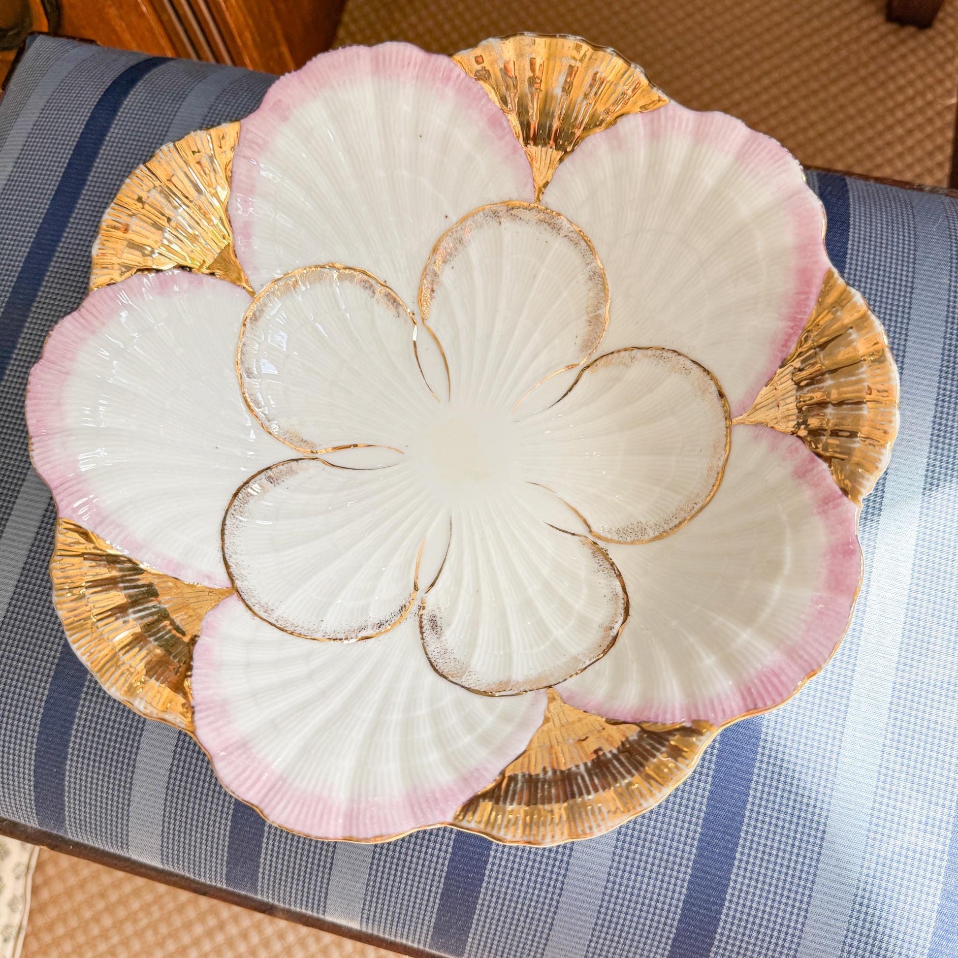 Vintage Pink and Gold Seashell 10" Bowl