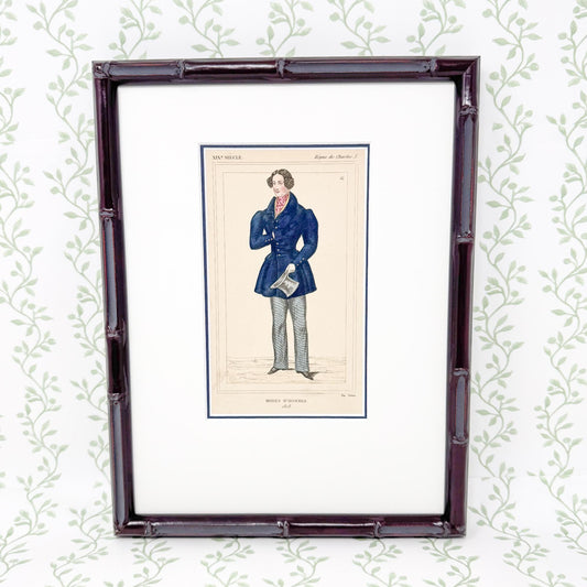 Framed Antique French Fashion Lithograph, Modes D'Hommes, 1828