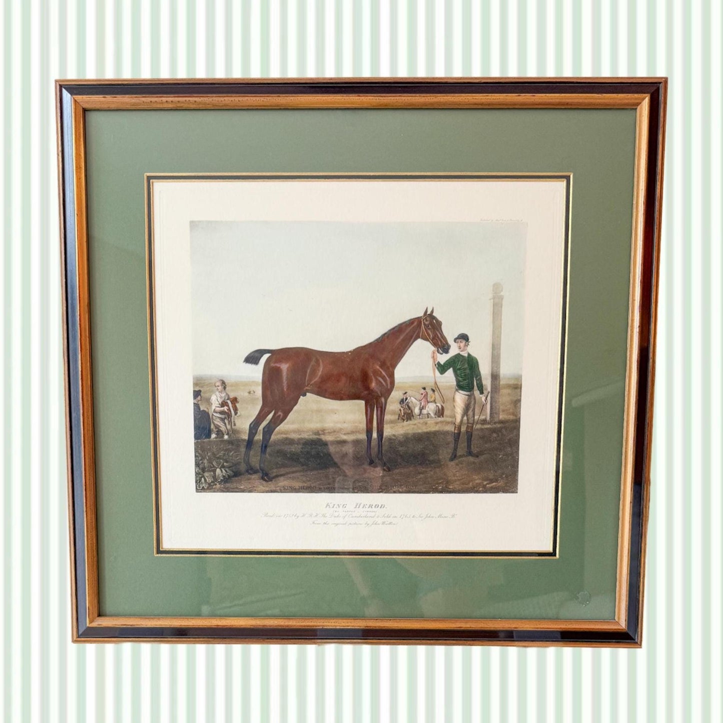 Framed Antique Race Horse Lithograph, King Herod
