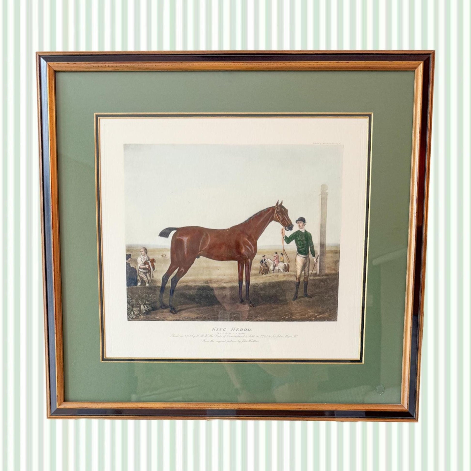 Framed Antique Race Horse Lithograph, King Herod