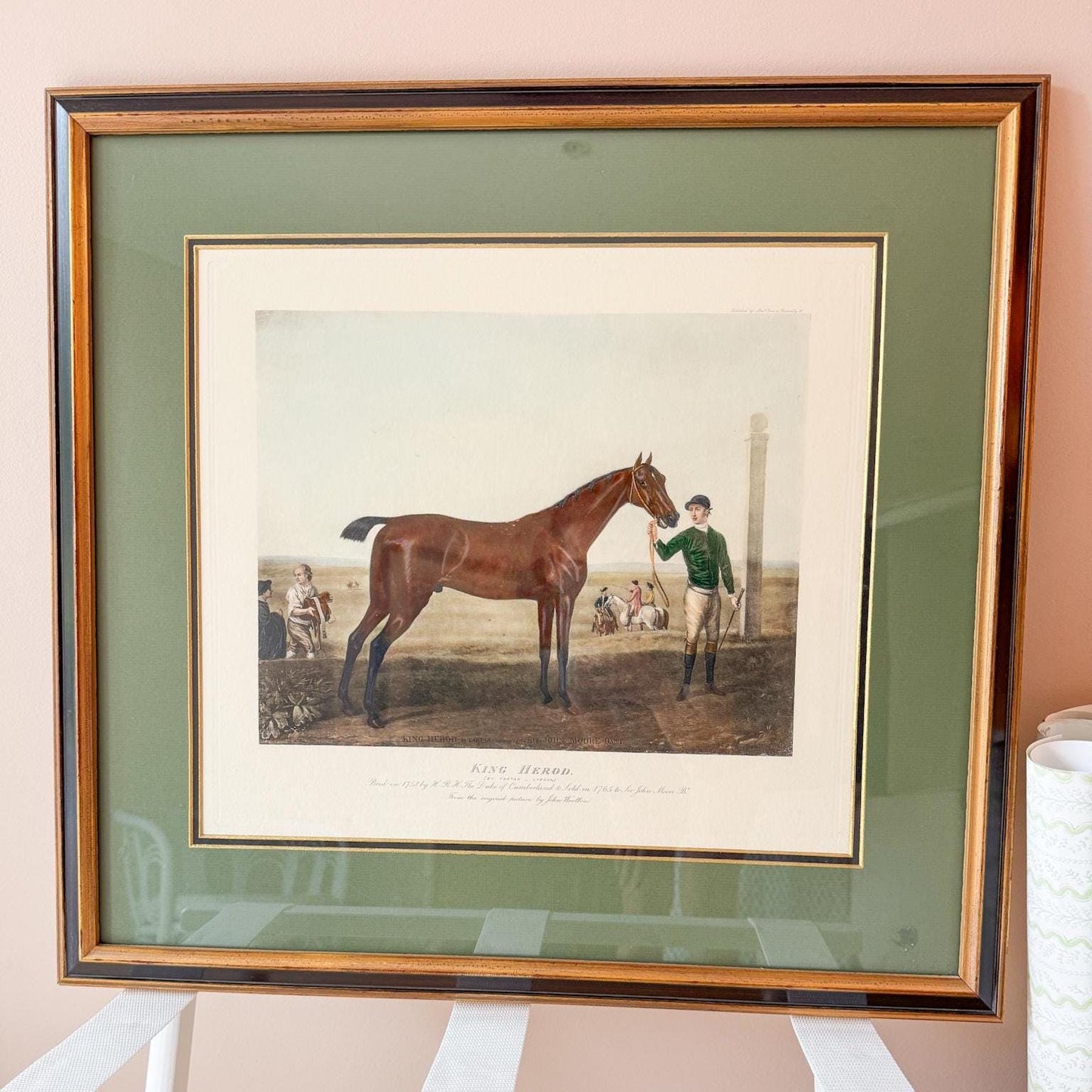 Framed Antique Race Horse Lithograph, King Herod
