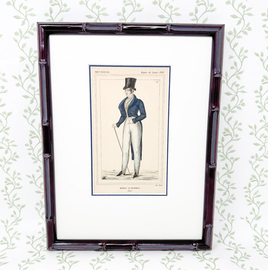 Framed Antique French Fashion Lithograph, Modes D'Hommes, 1820