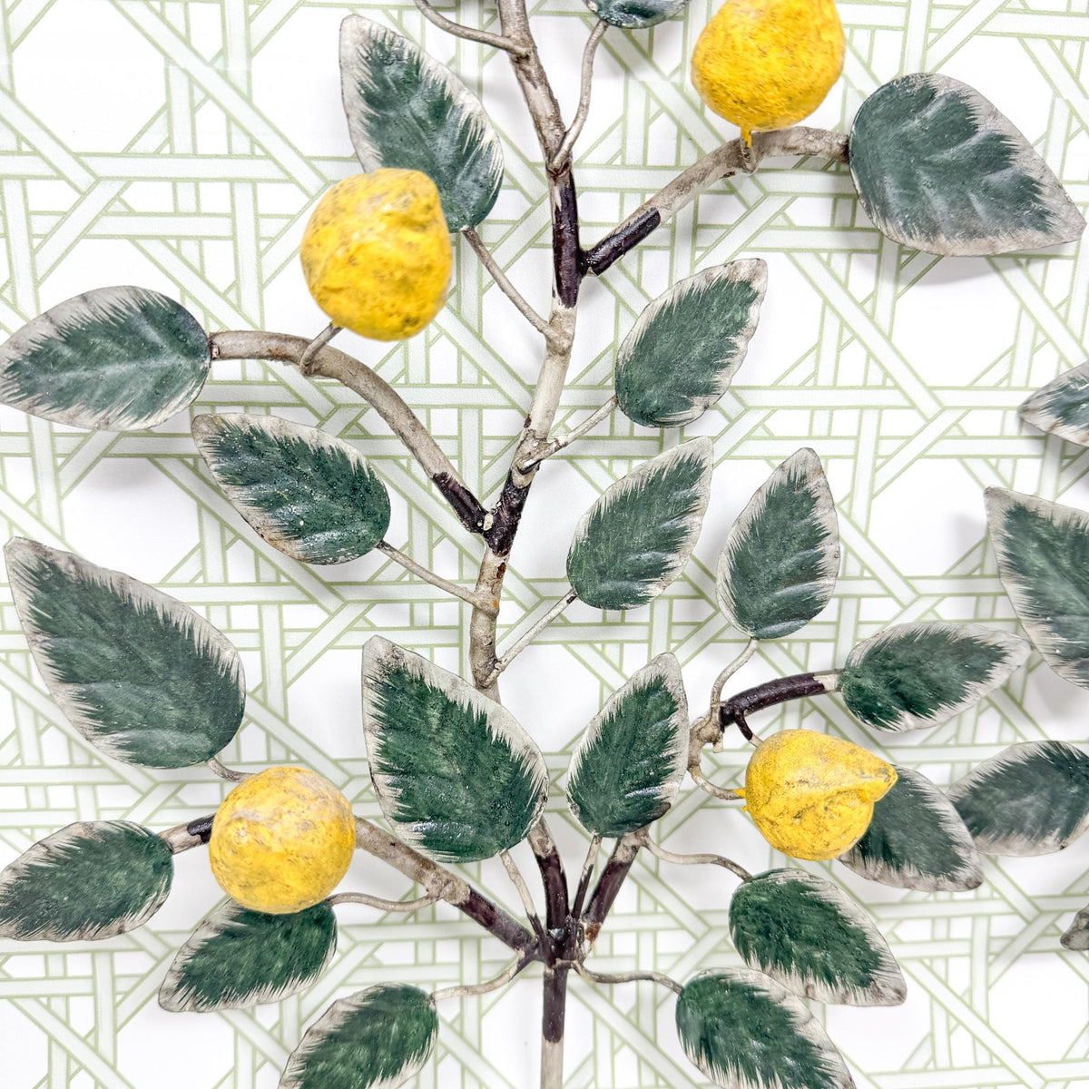 Vintage Italian Chippy Tole Candle Wall Sconces, Lemons