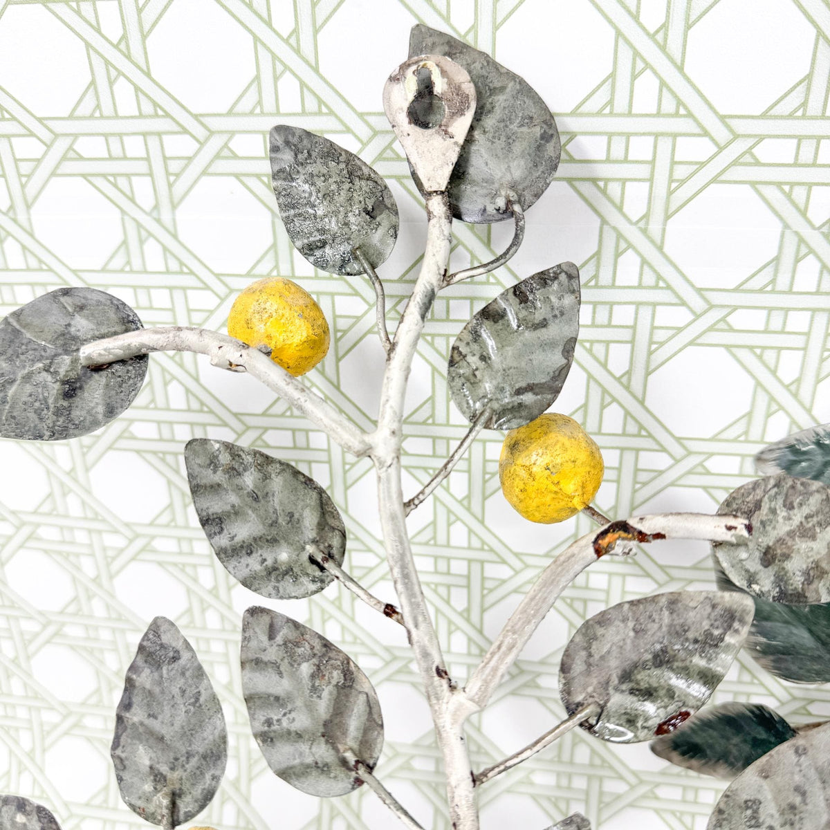Vintage Italian Chippy Tole Candle Wall Sconces, Lemons
