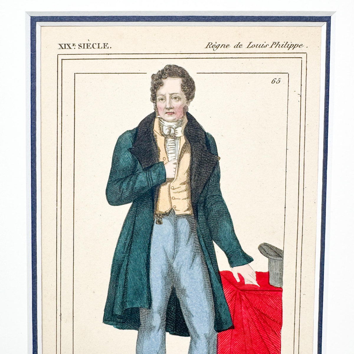 Framed Antique French Fashion Lithograph, Louis Philippe