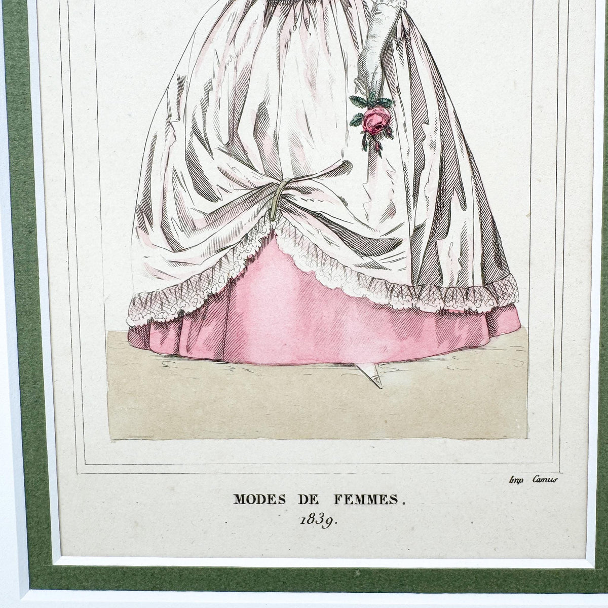 Framed Antique French Fashion Lithograph, Modes De Femmes 1839
