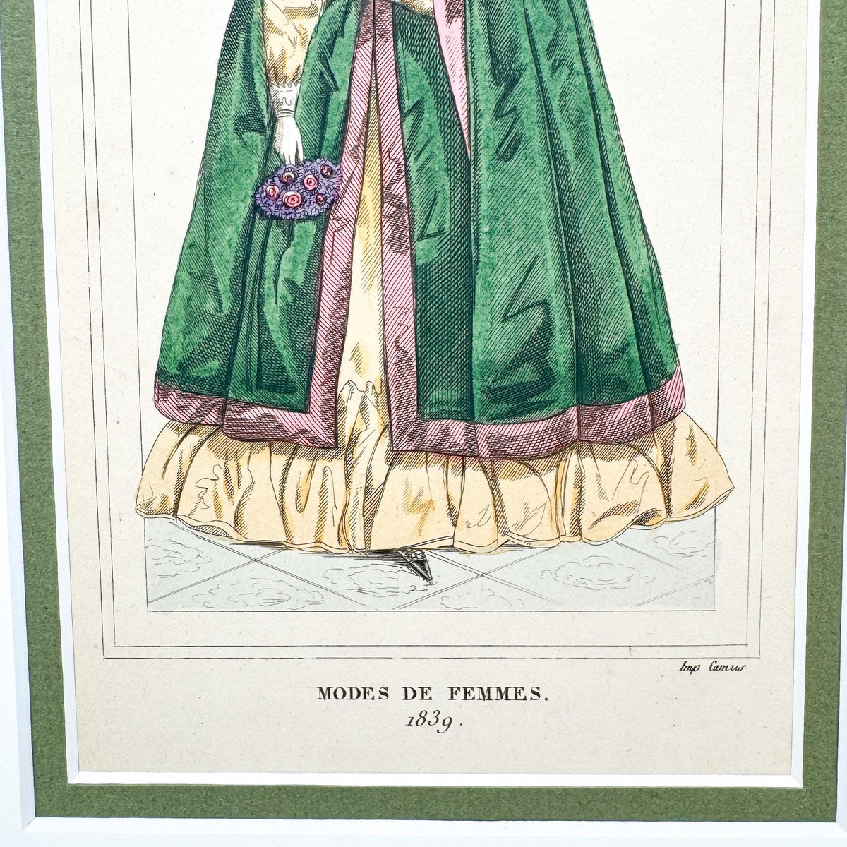 Framed Antique French Fashion Lithograph, Modes De Femmes 1839