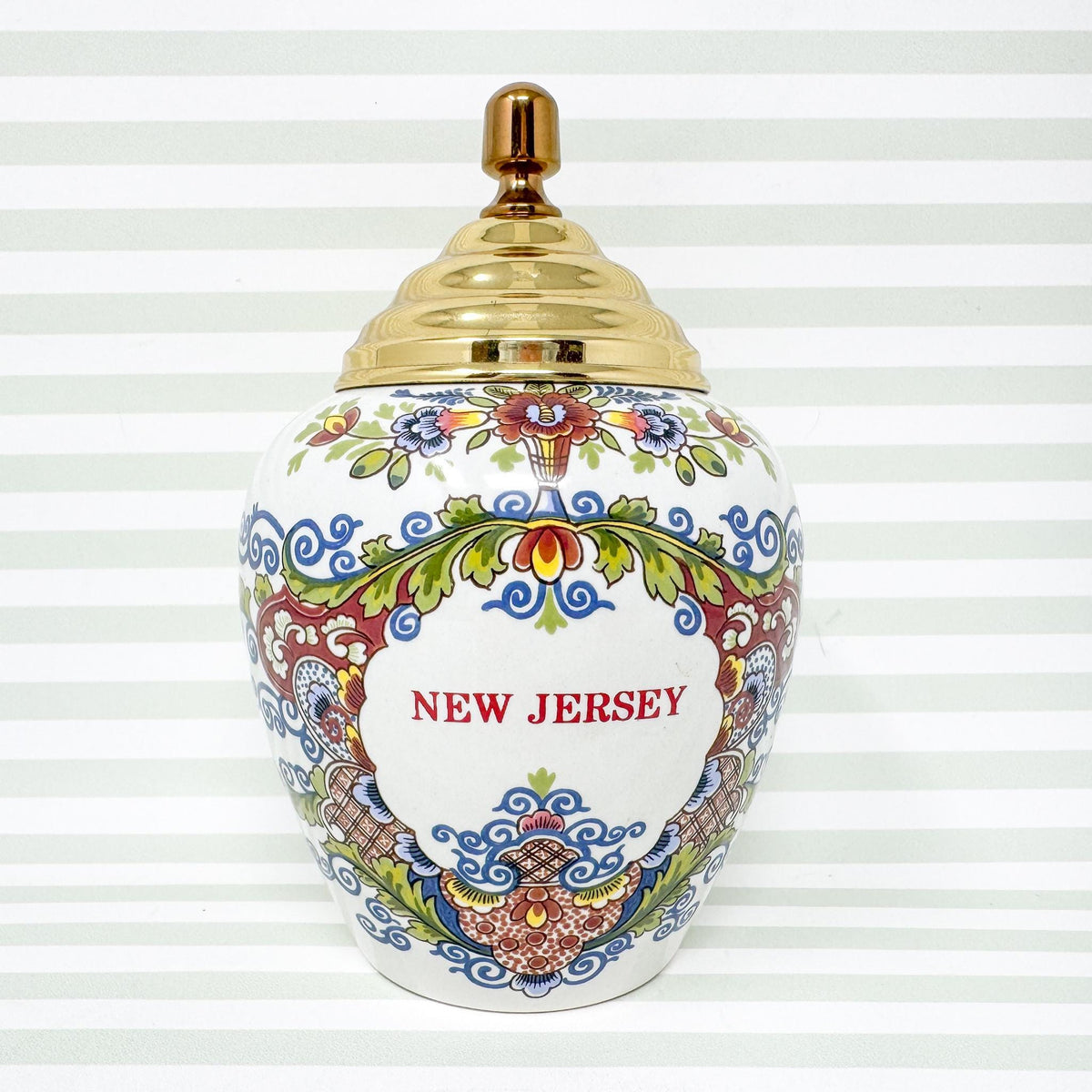 New Jersey Delft Polychrome Tobacco Jar, 7"