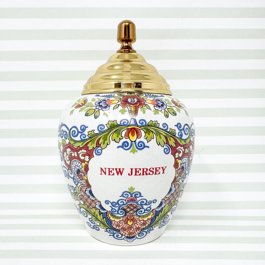 New Jersey Delft Polychrome Tobacco Jar, 7"