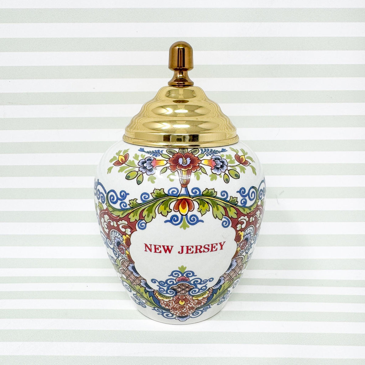 New Jersey Delft Polychrome Tobacco Jar, 7"