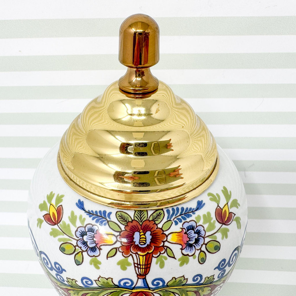 New Jersey Delft Polychrome Tobacco Jar, 7"