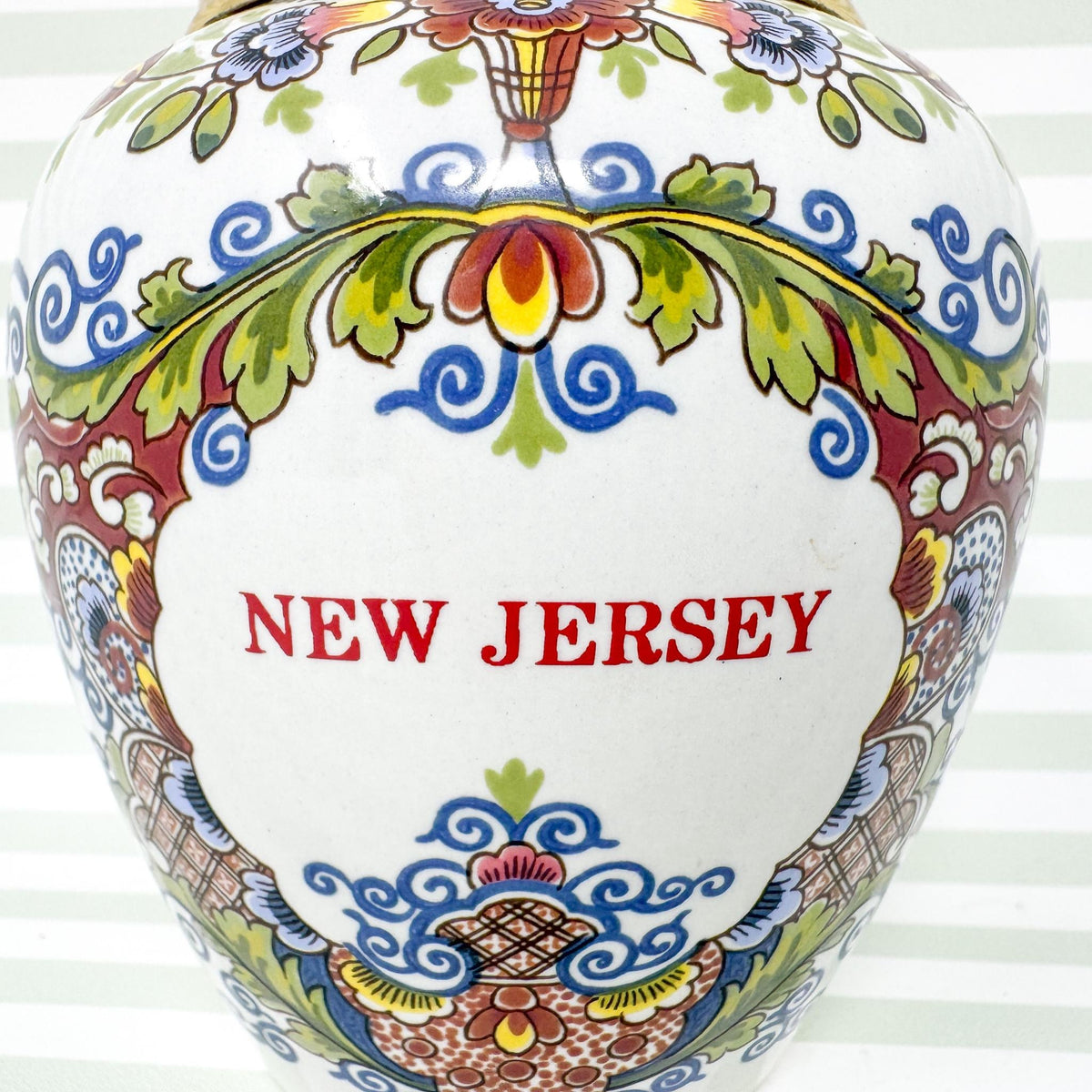 New Jersey Delft Polychrome Tobacco Jar, 7"