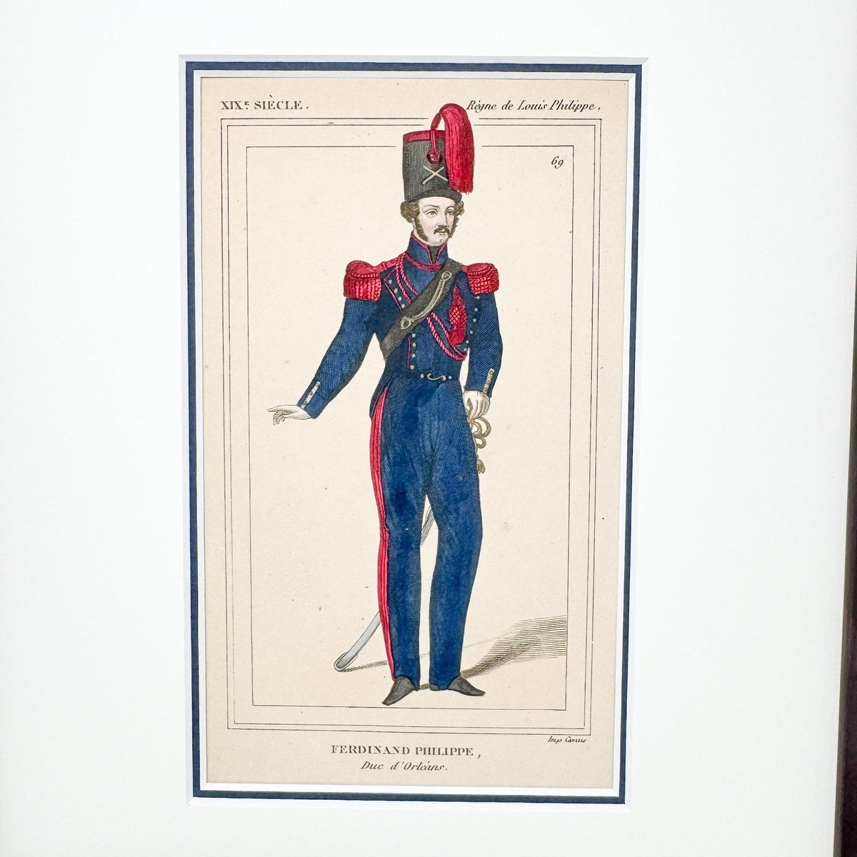 Framed Antique French Fashion Lithograph, Ferdinand Philippe