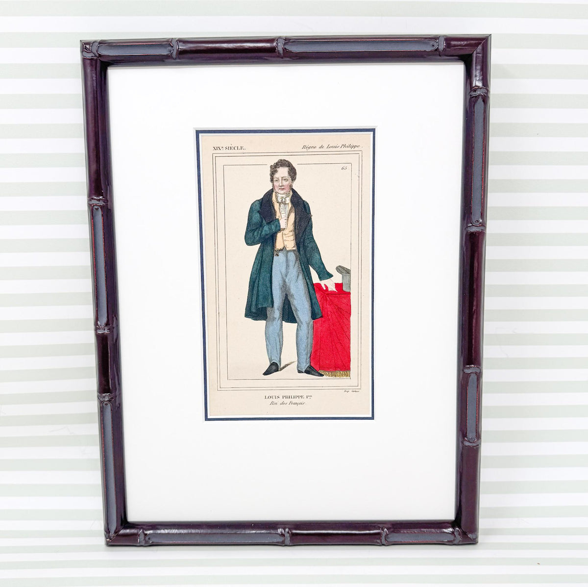 Framed Antique French Fashion Lithograph, Louis Philippe