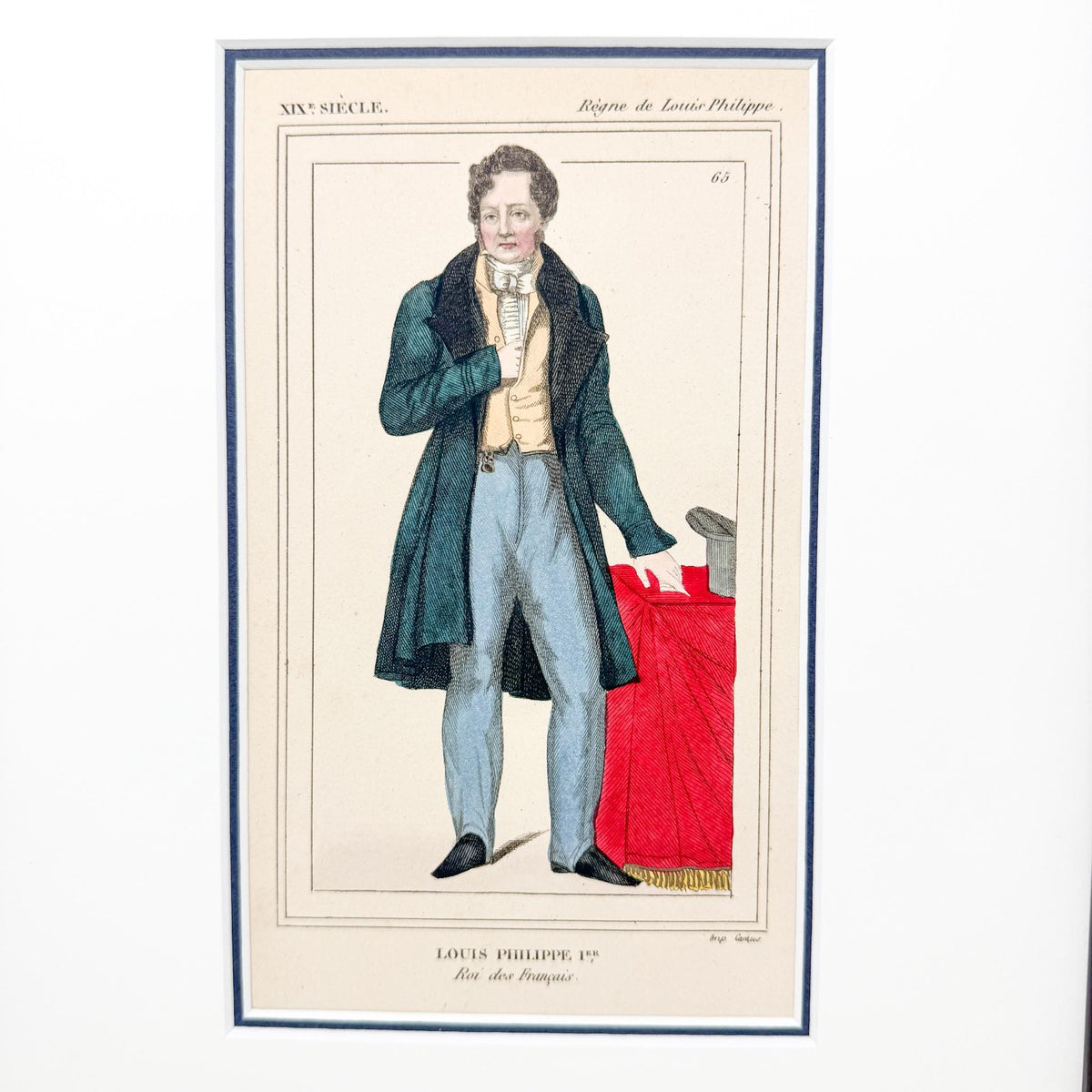 Framed Antique French Fashion Lithograph, Louis Philippe