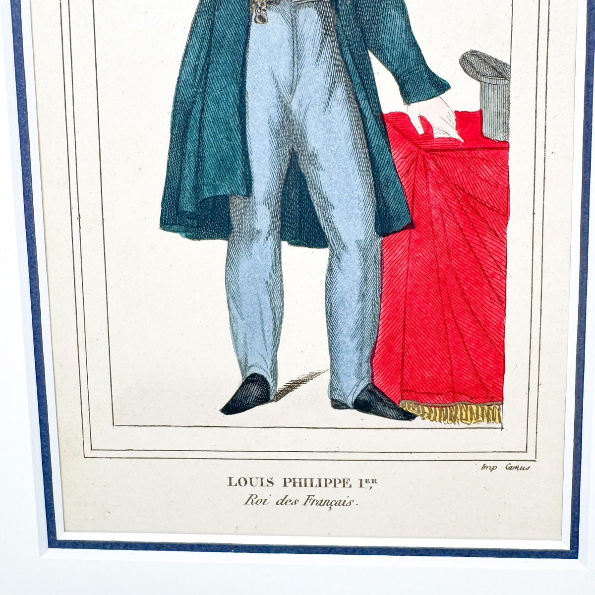Framed Antique French Fashion Lithograph, Louis Philippe