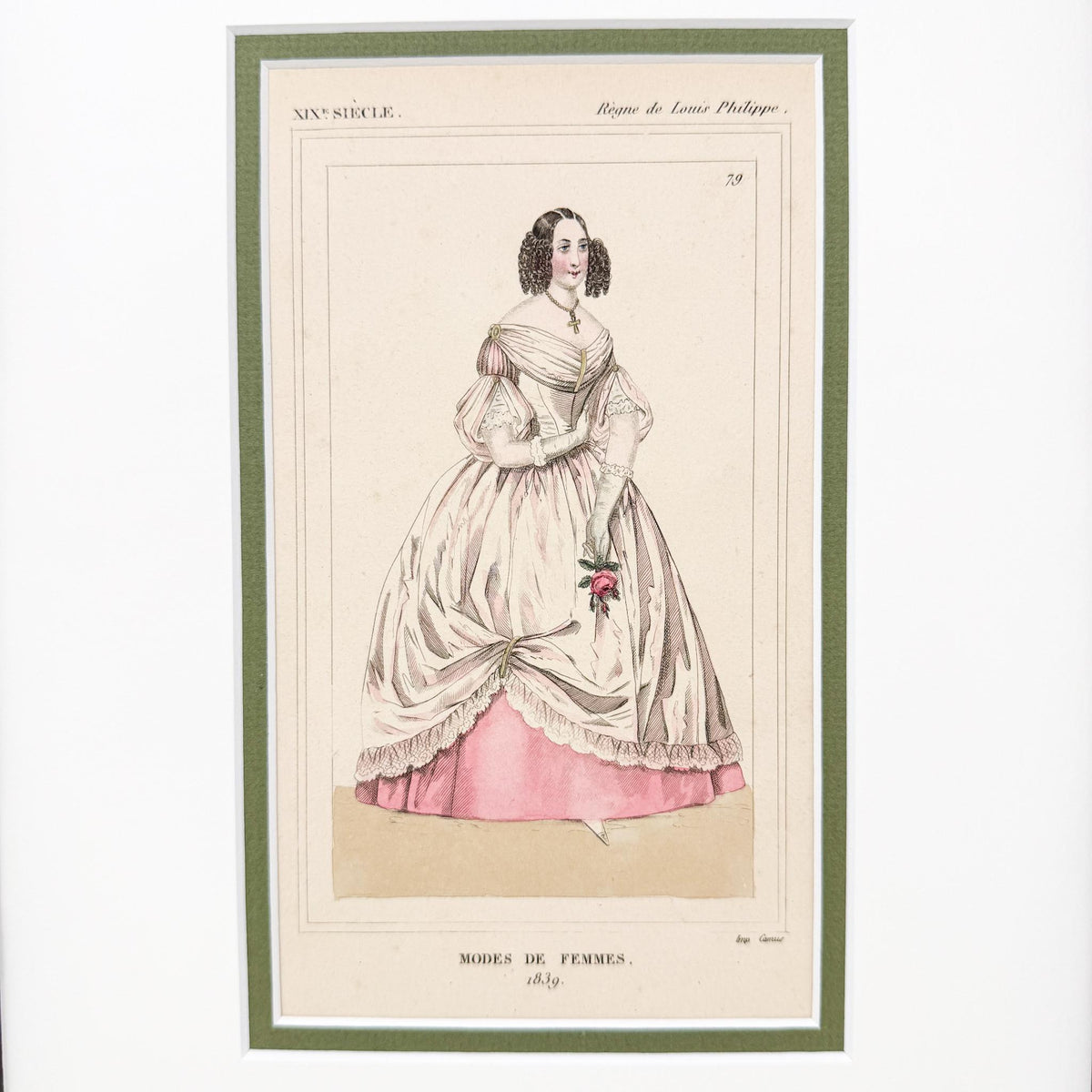 Framed Antique French Fashion Lithograph, Modes De Femmes 1839