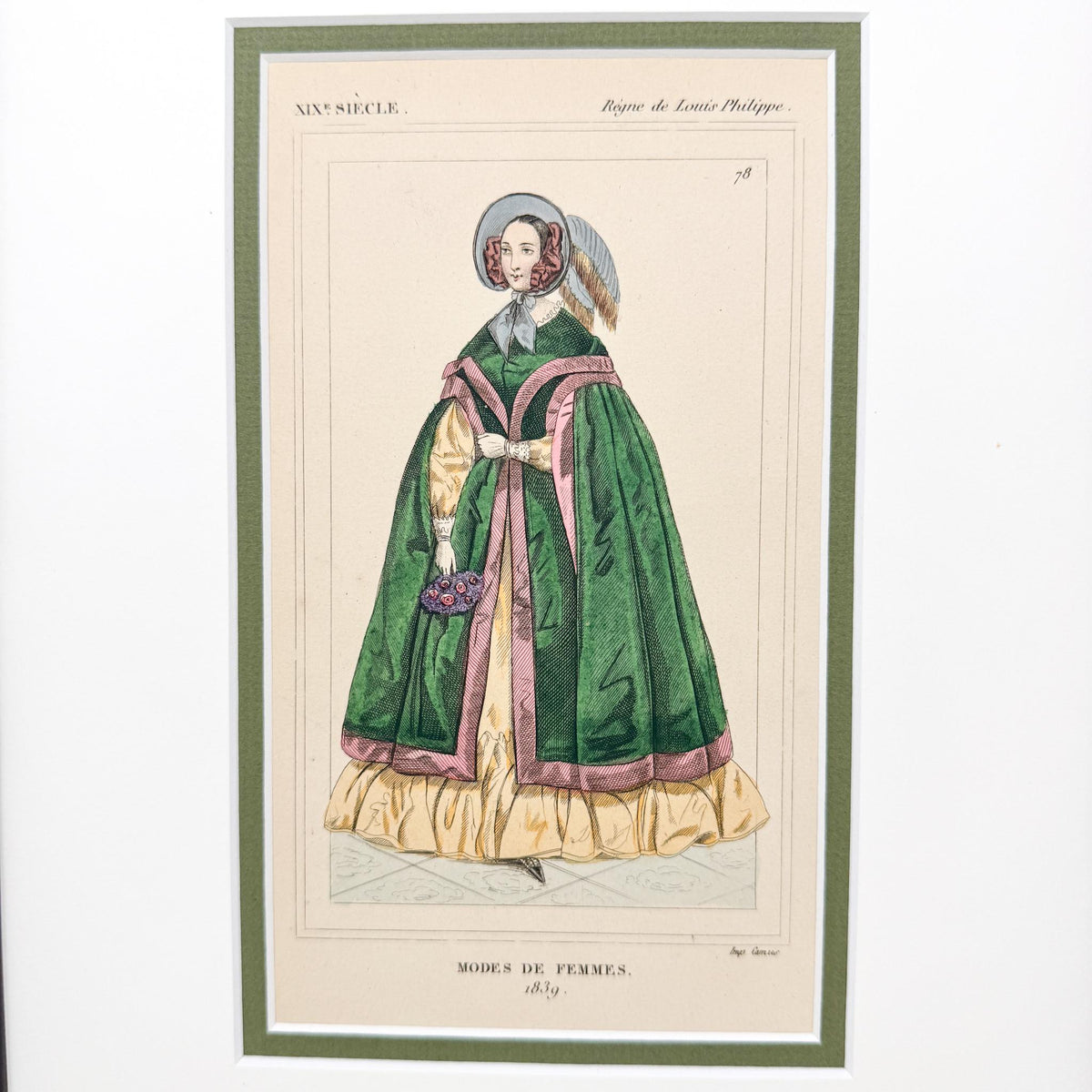 Framed Antique French Fashion Lithograph, Modes De Femmes 1839