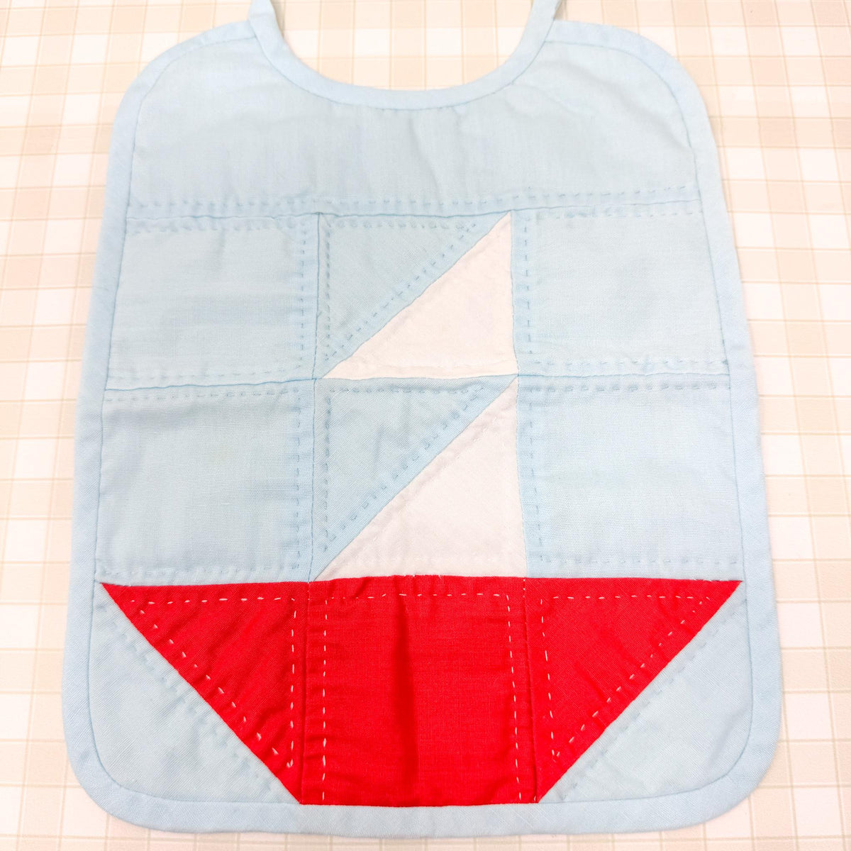 Vintage Handmade Sailboat Baby Bib, Red and Blue