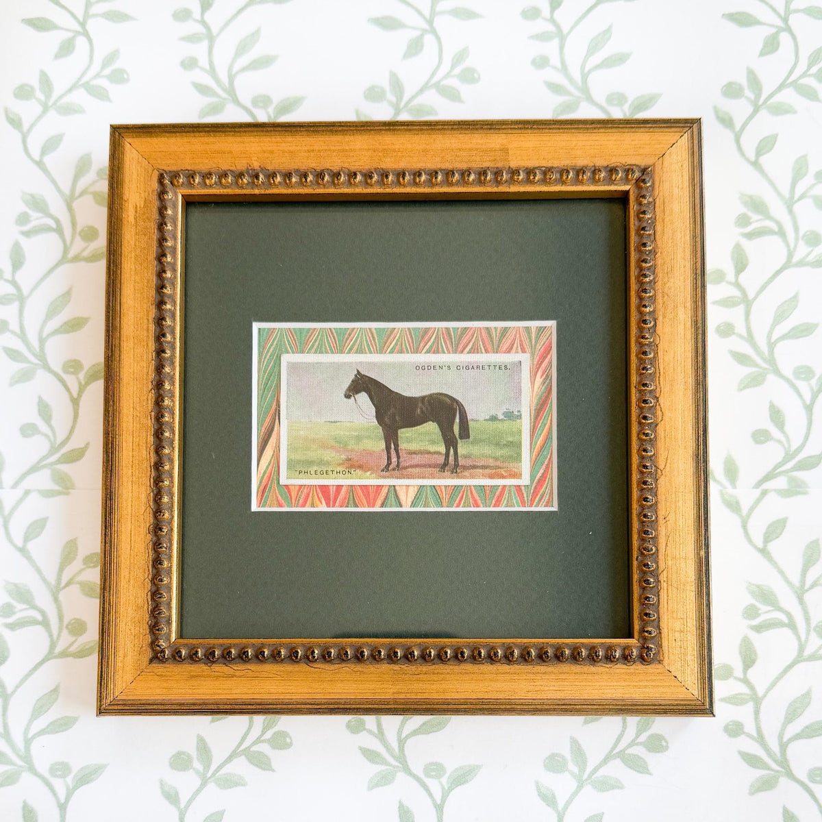 Framed Antique Race Horse Derby Cigarette Card c. 1928, Phlegethon