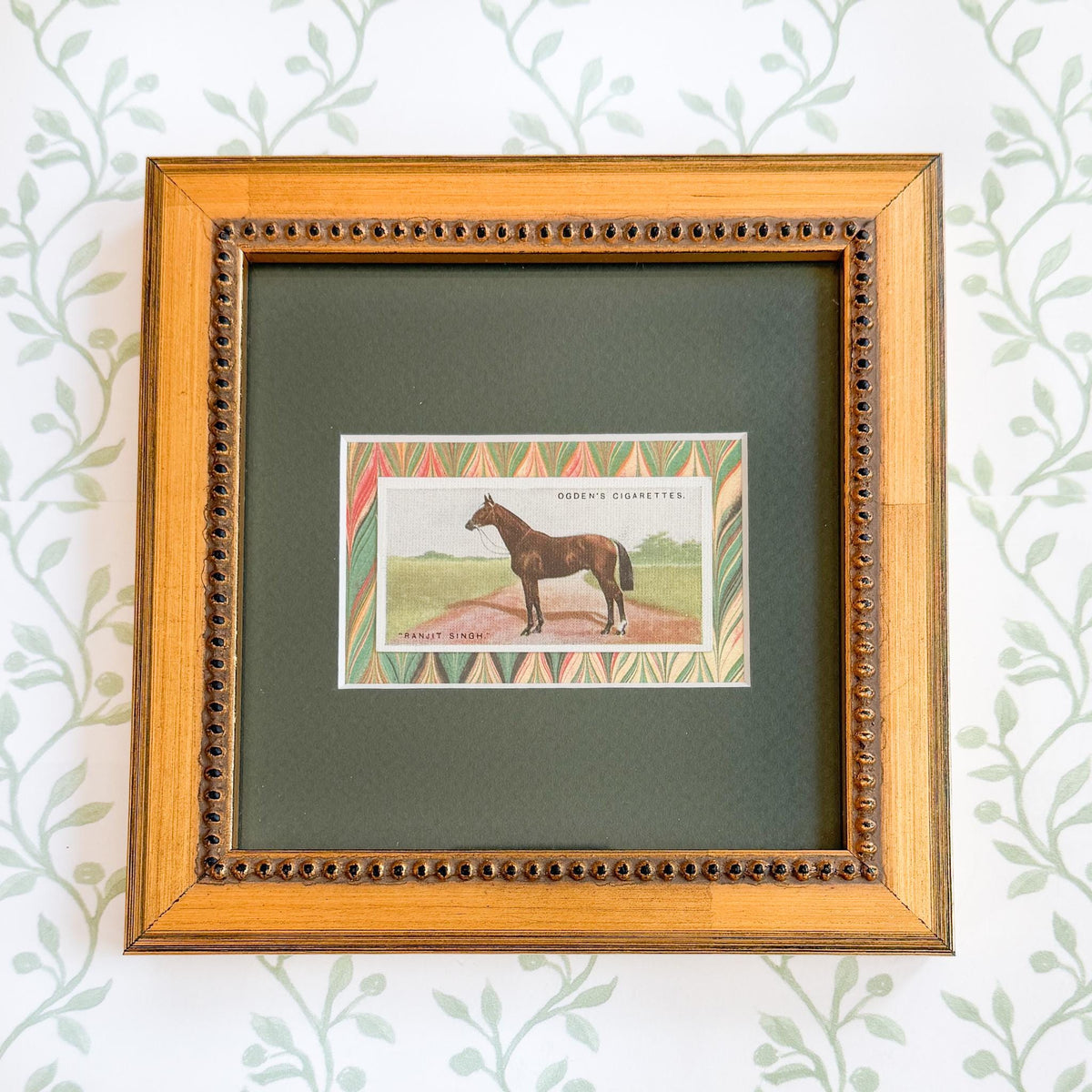 Framed Antique Race Horse Derby Cigarette Card c. 1928, Ranjit Singh
