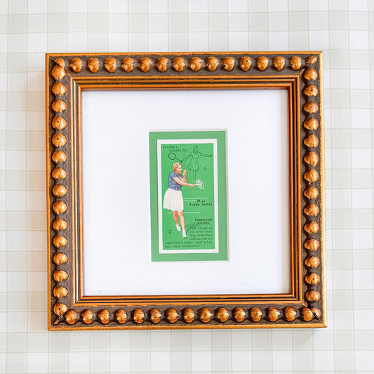 Framed Vintage Tennis Cigarette Card, c. 1936, "Forehand Volley"