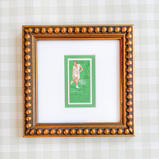 Framed Vintage Tennis Cigarette Card, c. 1936, "Low Backhand Drive"