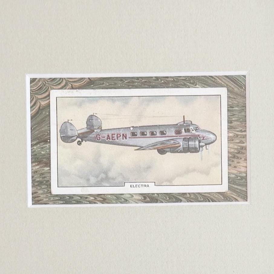 Framed Vintage Cigarette Card, Airplane, Electra