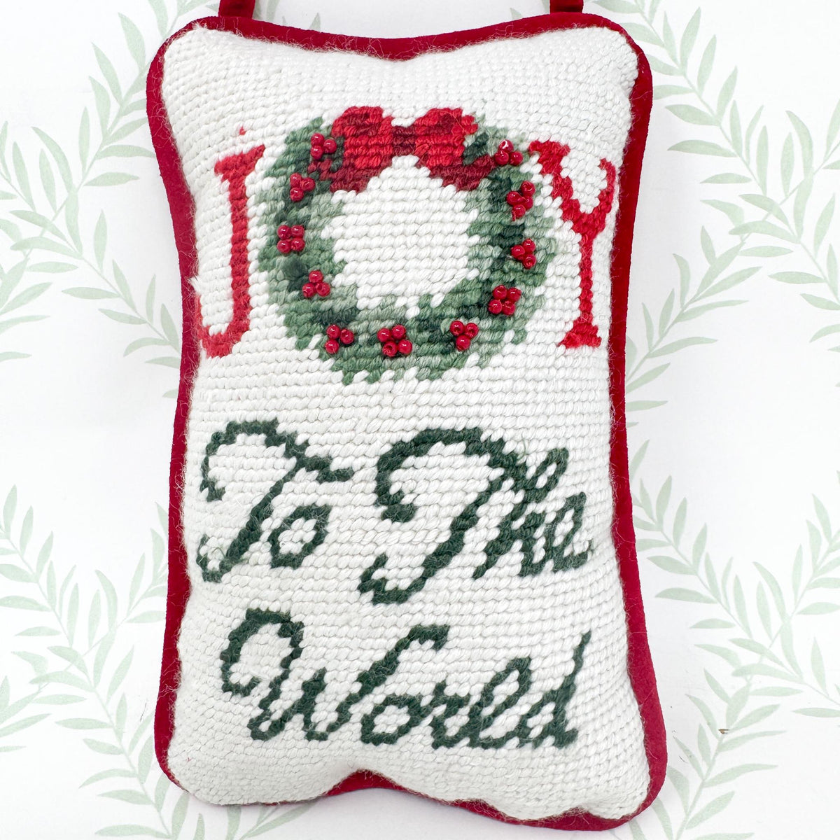 Vintage Christmas Needlepoint Door Hanger, Joy To The World