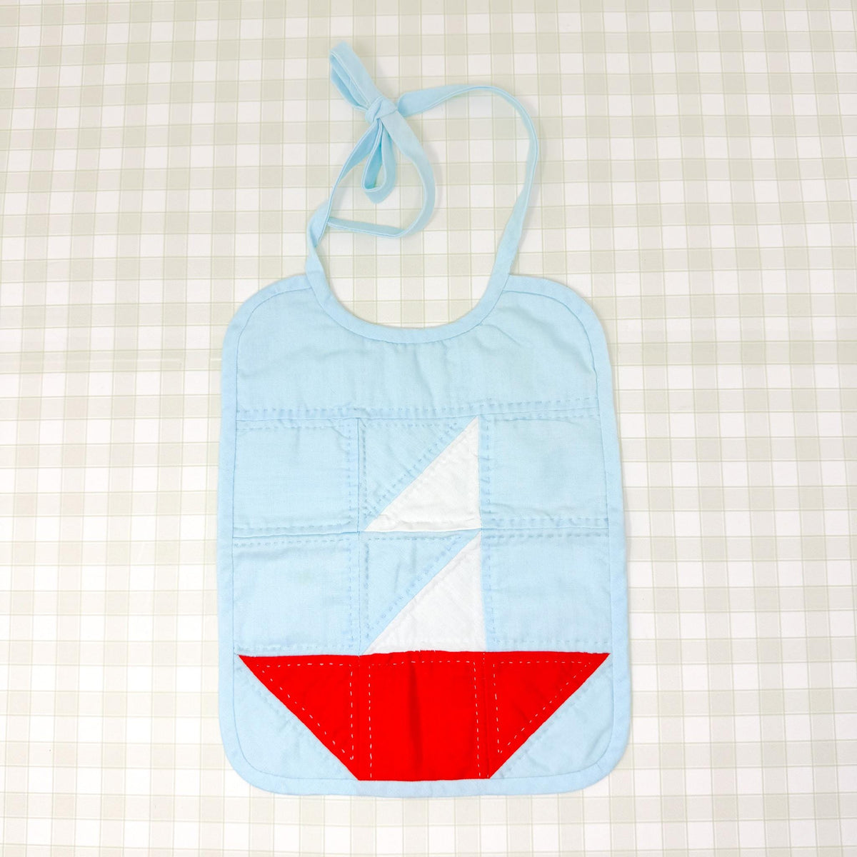 Vintage Handmade Sailboat Baby Bib, Red and Blue