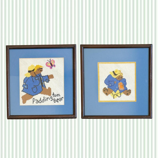 Vintage Pair of Framed Needlepoint Paddington Bears