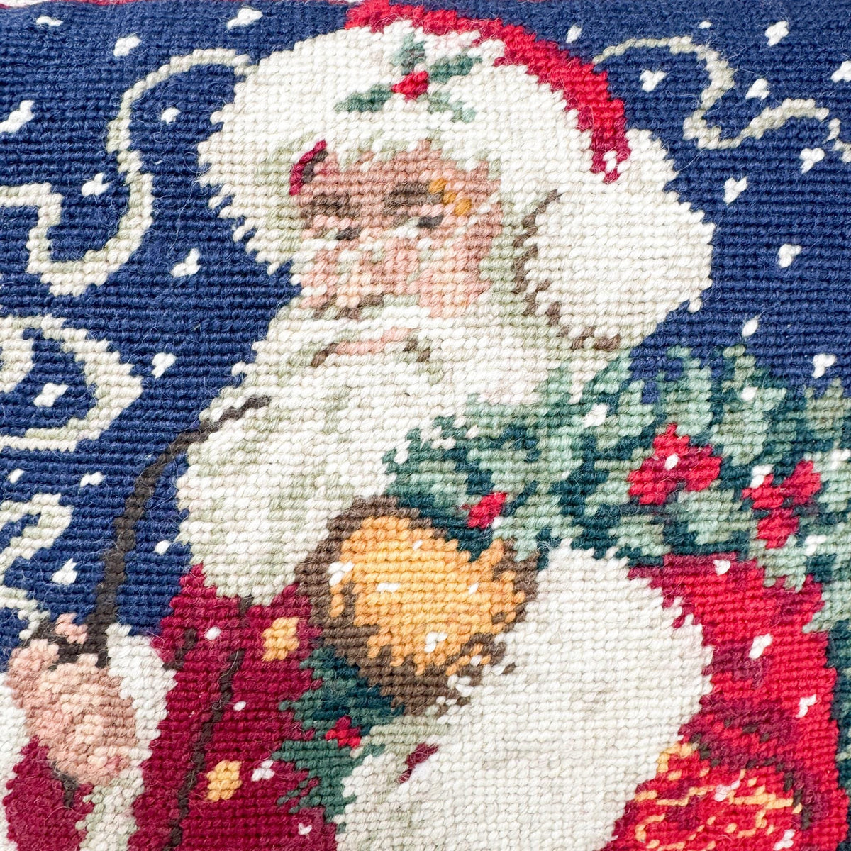 Vintage Christmas Needlepoint Pillow, Santa Claus