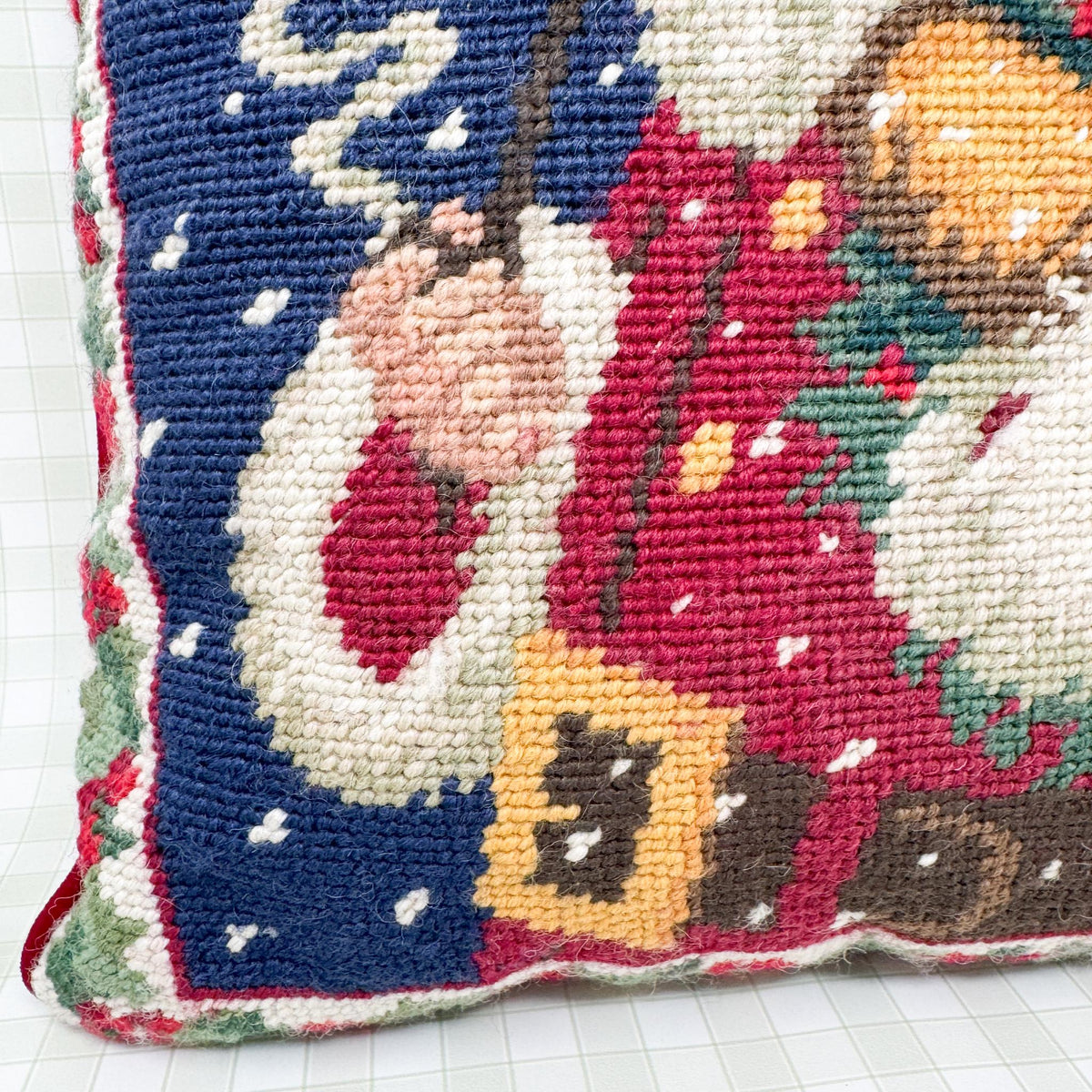 Vintage Christmas Needlepoint Pillow, Santa Claus