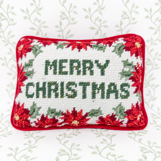 Vintage Christmas Needlepoint Pillow, Merry Christmas