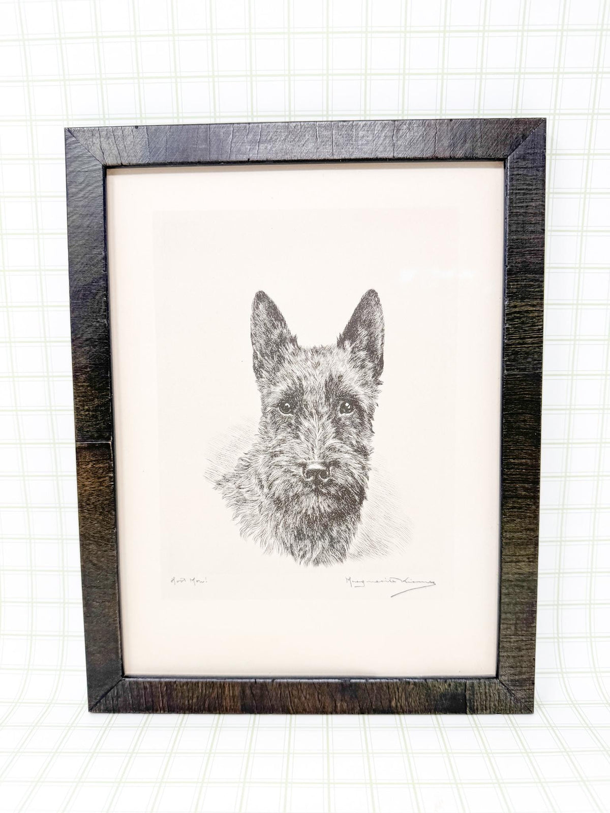 Framed Marguerite Kirmse Original Signed Etching, Scottish Terrier, Hoot Mon!