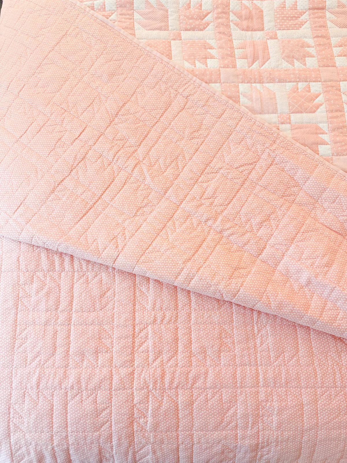 Vintage Handmade Bear Paw Quilt, Peach