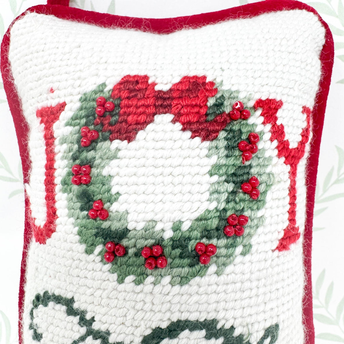 Vintage Christmas Needlepoint Door Hanger, Joy To The World