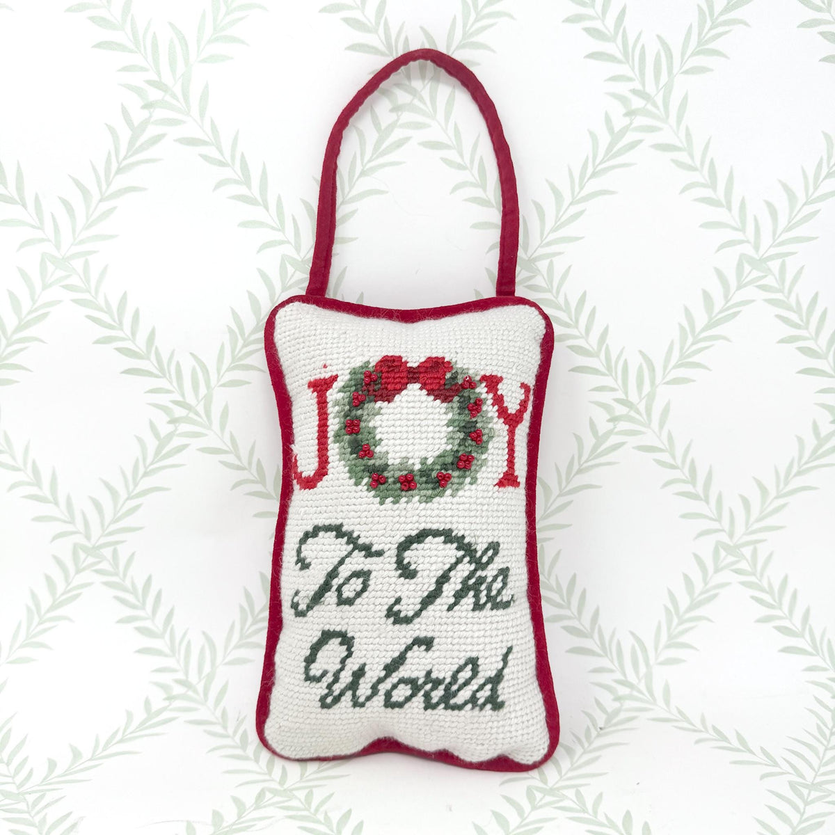 Vintage Christmas Needlepoint Door Hanger, Joy To The World