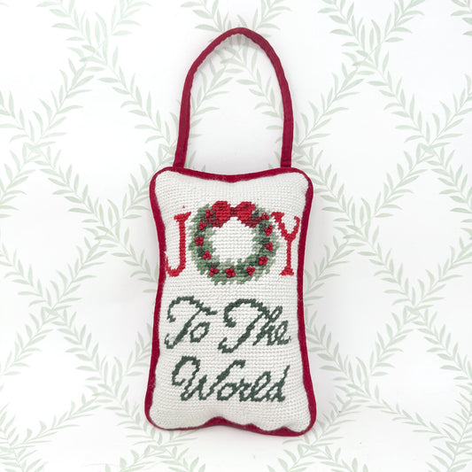 Vintage Christmas Needlepoint Door Hanger, Joy To The World