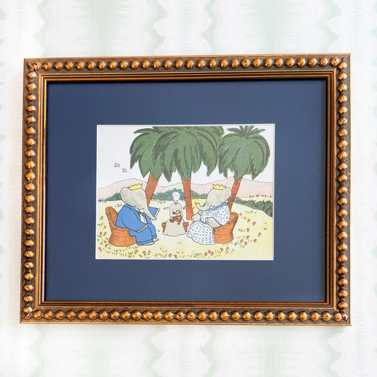 Framed Vintage Babar Postcard, Outdoor Chat