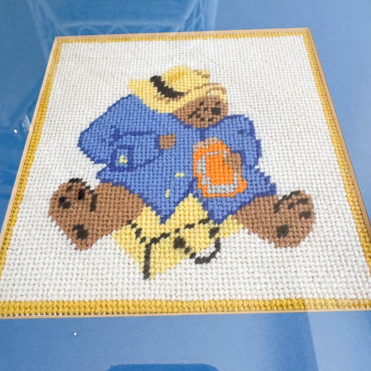 Vintage Pair of Framed Needlepoint Paddington Bears