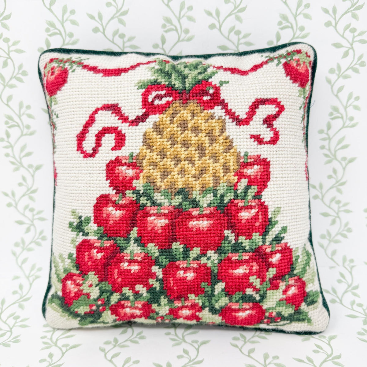 Vintage Christmas Needlepoint Pillow, Christmas Fruits
