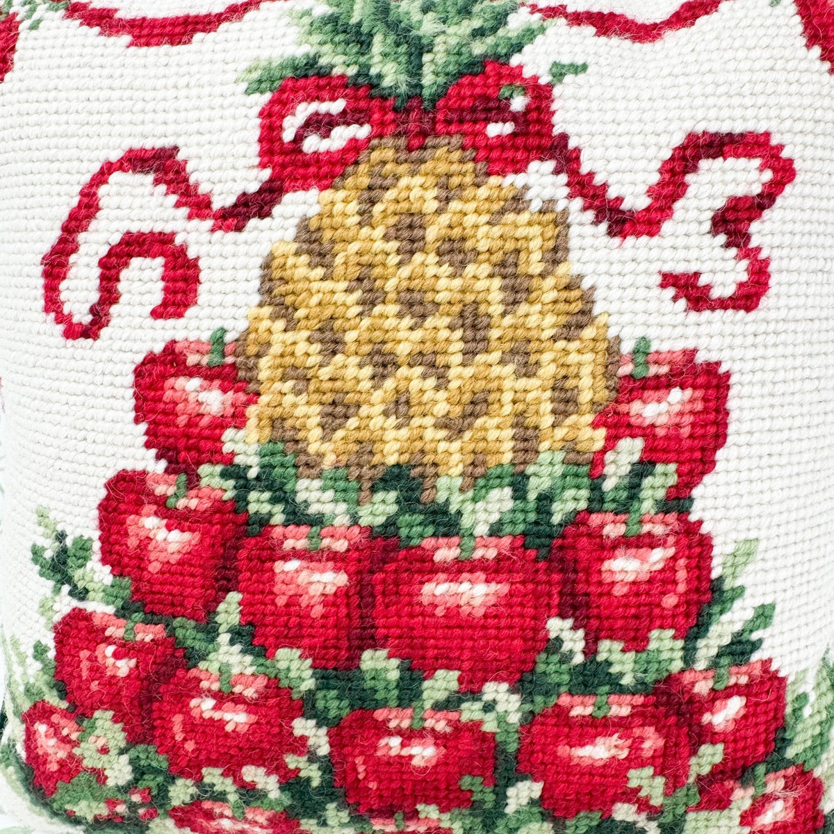 Vintage Christmas Needlepoint Pillow, Christmas Fruits