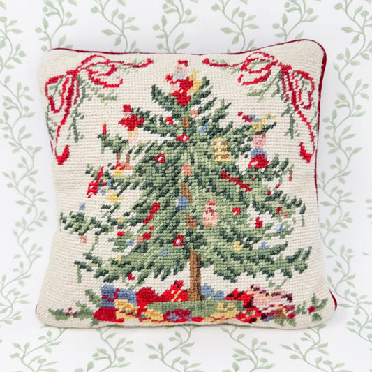 Vintage Christmas Needlepoint Pillow, Christmas Tree 10"