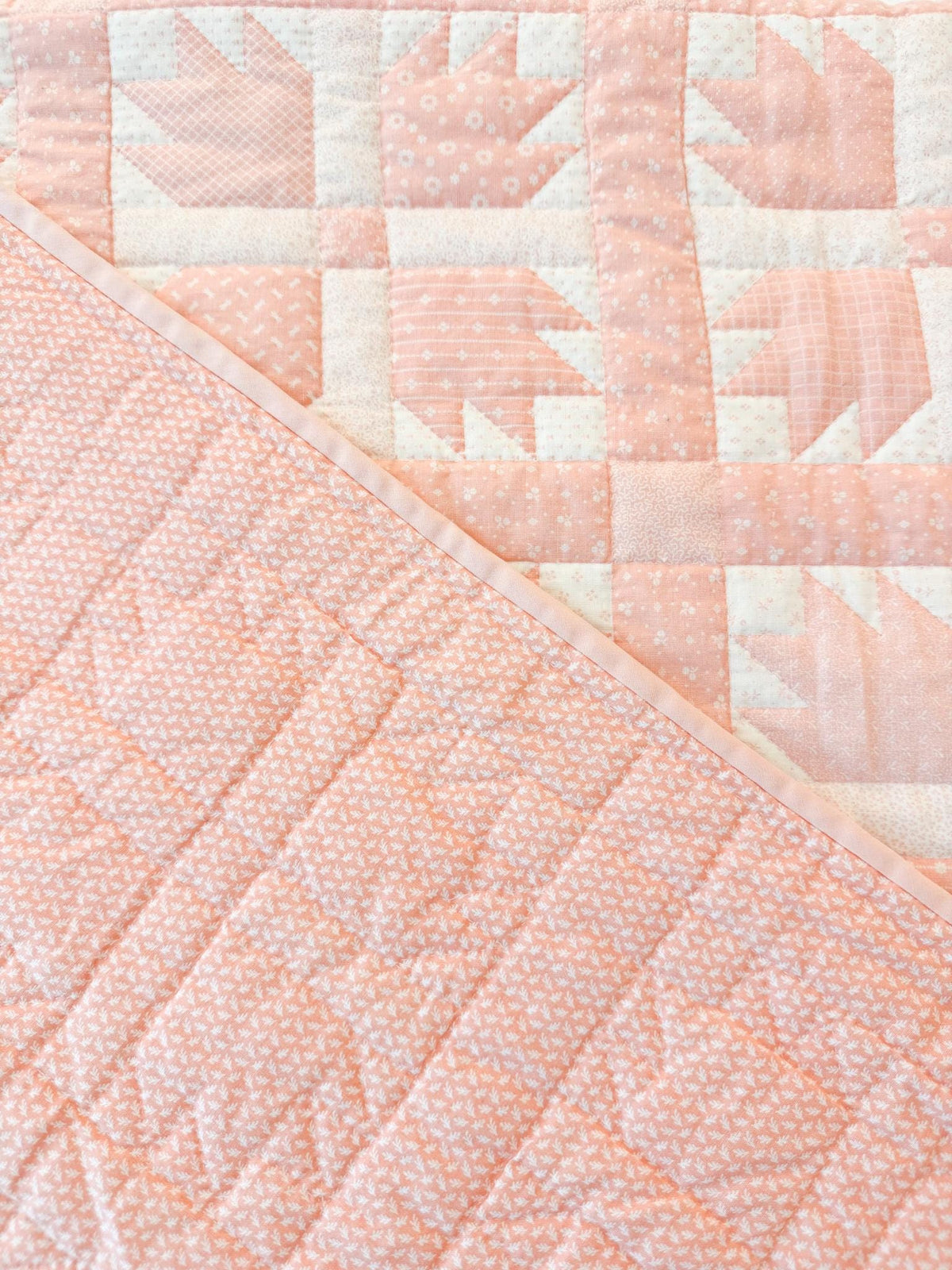 Vintage Handmade Bear Paw Quilt, Peach