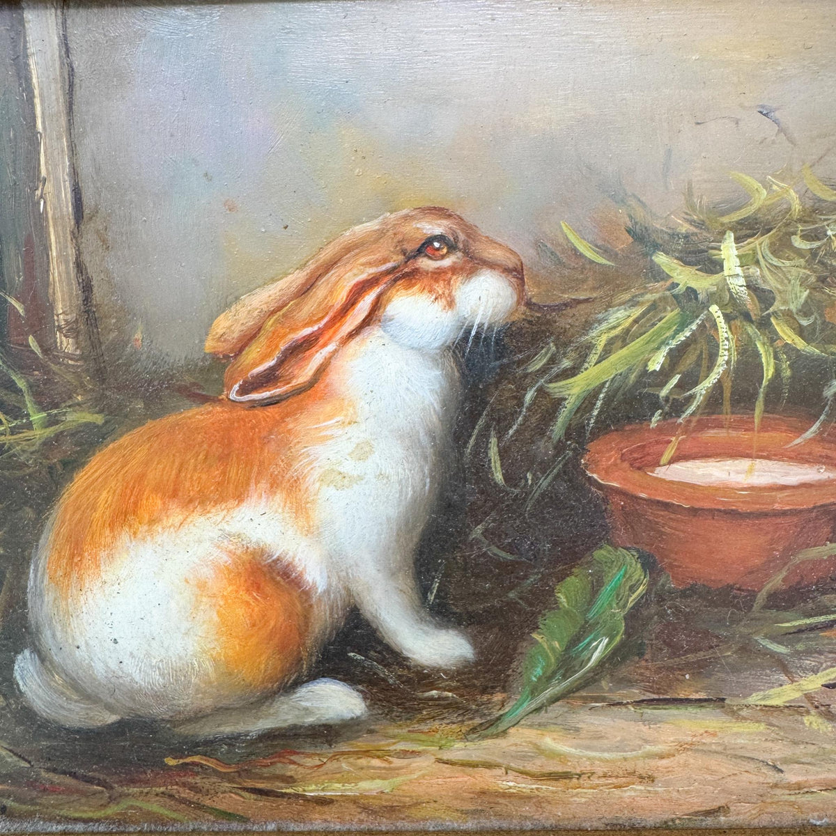 Vintage Framed Rabbit Oil Painting by Robert Grace