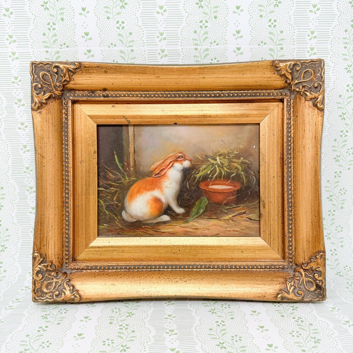 Vintage Framed Rabbit Oil Painting by Robert Grace